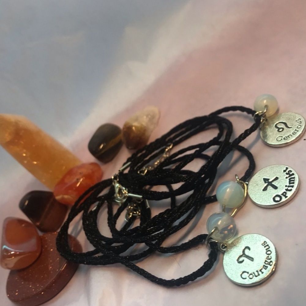 SAGITTARIUS IRON ZODIAC AND MOONSTONE PLANET CHARM BLACK SILK CORD NECKL… - Picture 6 of 7